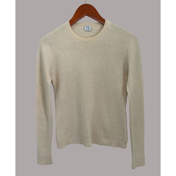 TSE Womens Off-White Cashmere Crewneck Sweater Ribbed Knit - Picture 3 of 7